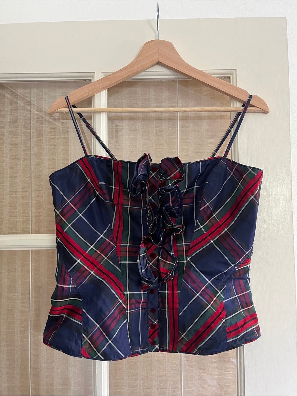Rugby Ralph Lauren Purple Navy Red Green Plaid Ruffle Cami Corset Bustier